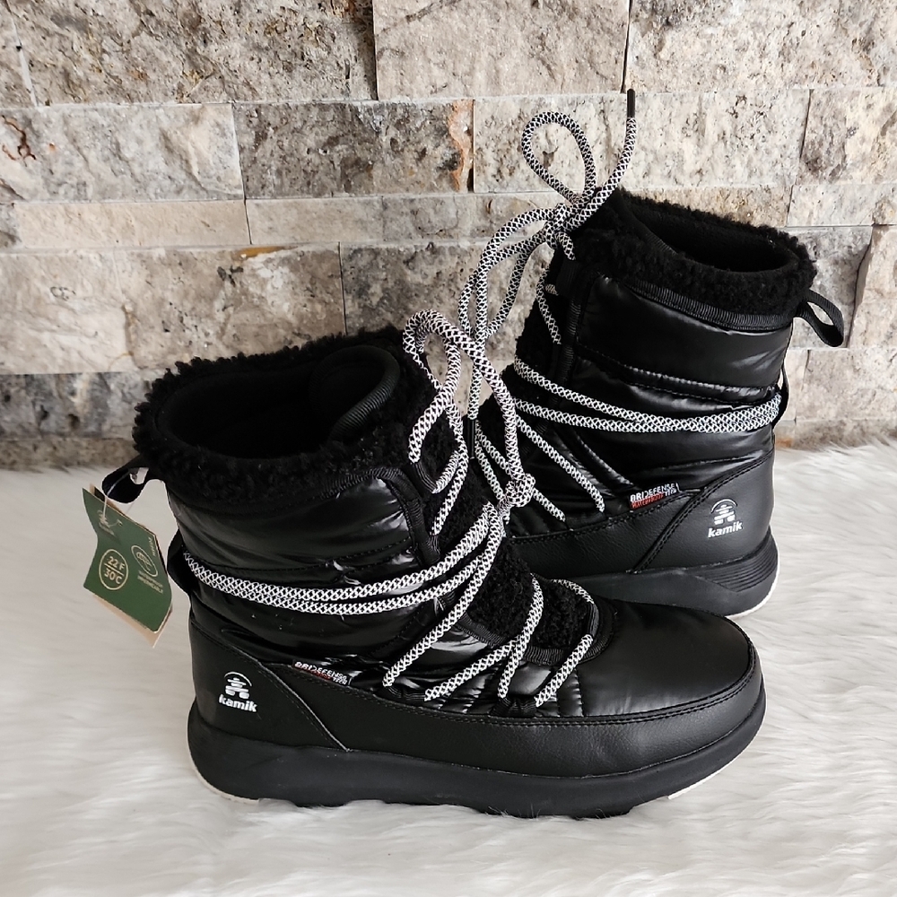 Kamik Black Boots with White Accents Brand New